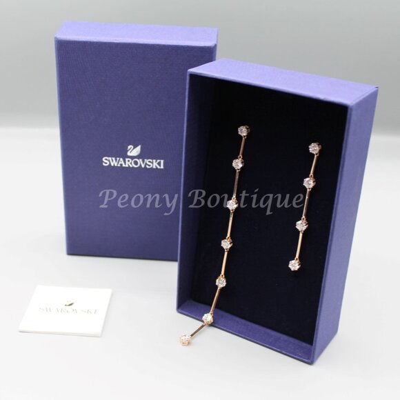 Swarovski 5609707 earrings jewelry assymetrical long rose gold crystals new - Picture 7 of 11